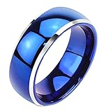 King Will Men's 8mm Tungsten Carbide Ring Two Tone Blue Plated Polish Beveled Edge Wedding Band(9.5)