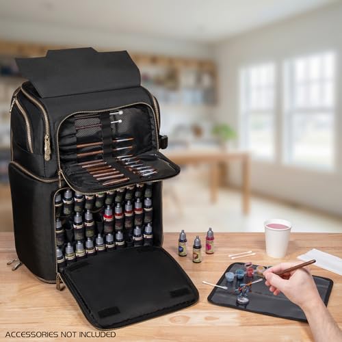 ENHANCE Miniature Painting Backpack - Miniature Case with Compartments for Over 101 Miniatures, 30 Colours and 12 Brushes - Organizer with Removable Colour Pad and Shoulder Straps
