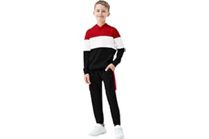 Babioboa Boy's 2 Piece Active Tracksuit Sets Color Block Long Sleeve Hoodie Sweatshirt & Jogger Pants for Boys Sizes 5-14