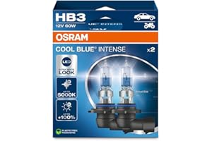 OSRAM COOL BLUE® INTENSE HB3, +100% more brightness, up to 5,000K, halogen headlight lamp, LED look, Hanging folding box (2 lamps)