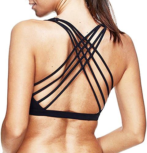 Mutreso Womens Sports Bra Sexy Strappy Cross Back Padded Wirefree Running Yoga Bra Tops Medium Support