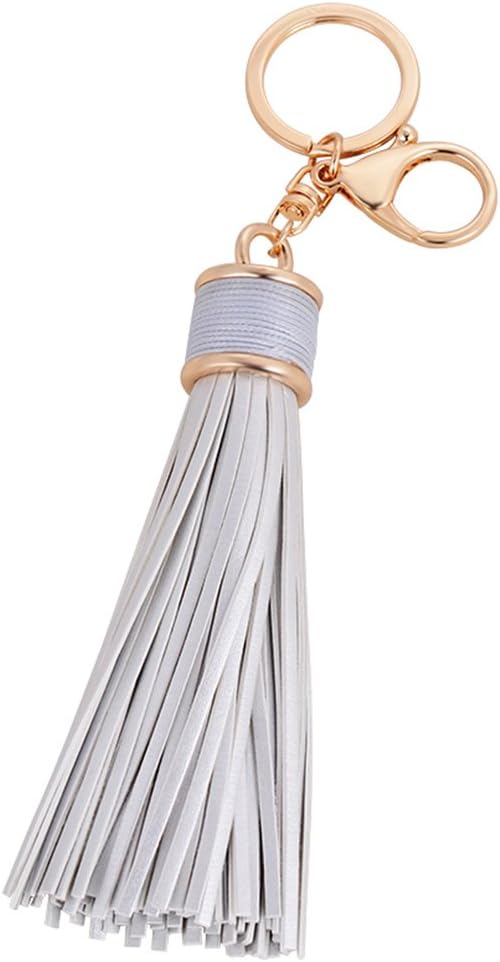 Haodou Fashion Key Ring Alloy Leather Tassel Keychain Couple Keyring Pocket Handbag Car Pendant Decoration Keys Holder Girl Gift (Silver Grey)