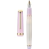 Jinhao 82 Acrylic Fountain Pen, Iridium Fine Nib with Ink Converter, Macaron Peach Pink Contrast Color Classic Design Smooth Writing Pen (Gold Trim)