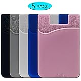 Phone Card Holder, SHANSHUI Silicone 3M Adhesive Stick-on ID Credit Card Wallet Phone Case Pouch Sleeve Pocket for Most of Smartphones(iPhone/Android /Samsung Galaxy) - 5 Pack
