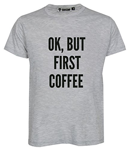 GibGae Ok, But First Coffee Slogan Unisex Funny Text Tee T-Shirt