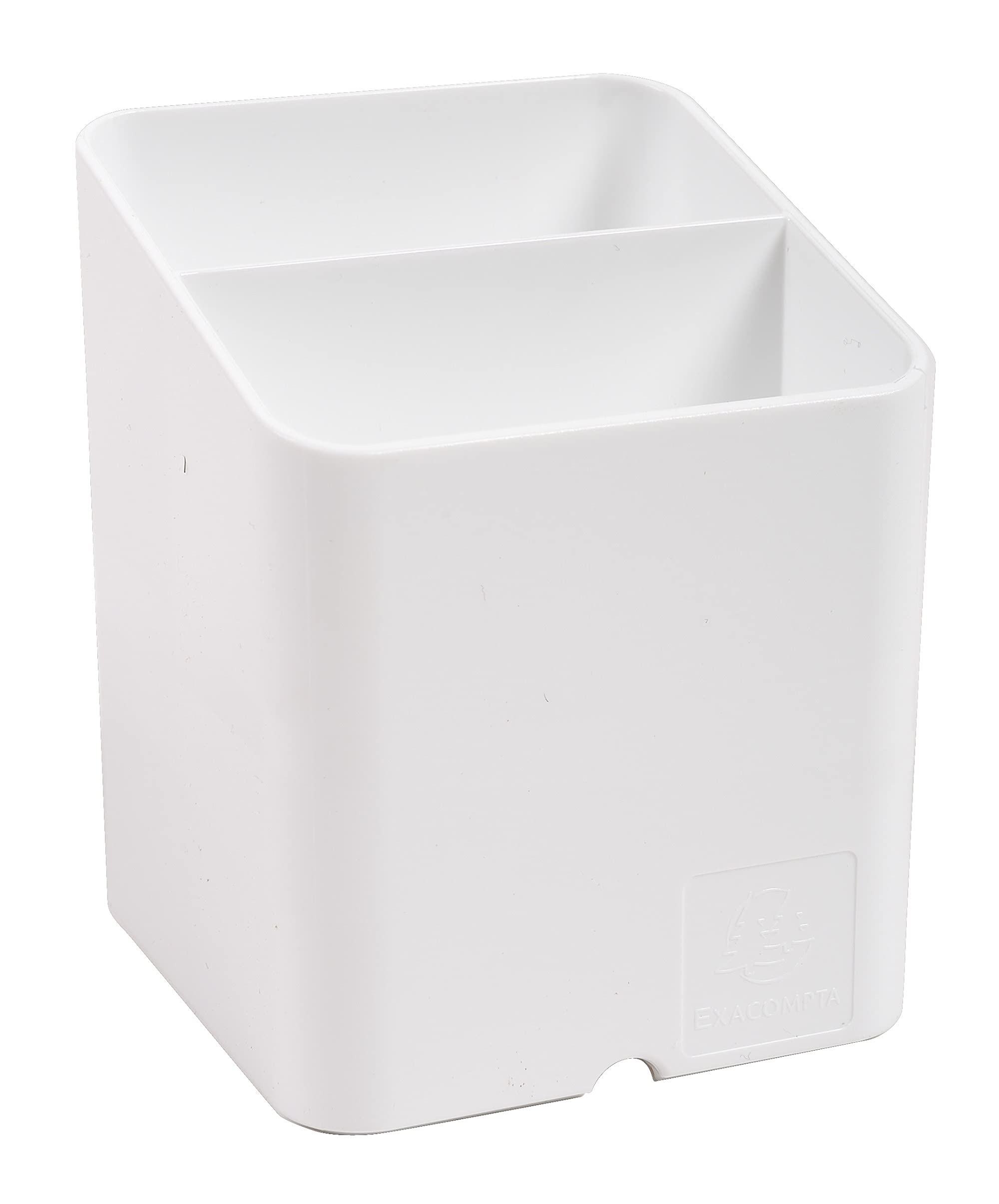 Exacompta - Ref 67713D - Pen Pot PEN-CUBE - 74 x 74 x 93mm in Size, 2 Compartments for Organising Pens & Pencils, Groove Underneath to Feed Cables - Office White — image 1