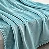 NordECO HOME Flannel Throw Blanket - Soft Cozy Warm Blanket with Pompom Fringe for Couch Bed Sofa Chair, 50" x 60", Teal Blue