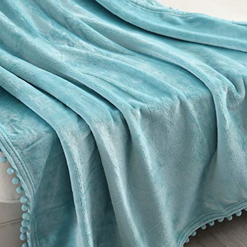 NordECO HOME Flannel Throw Blanket - Soft Cozy Warm Blanket with Pompom Fringe for Couch Bed Sofa Chair, 50" x 60", Teal Blue