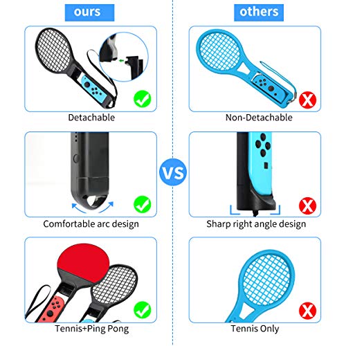 LINGSFIRE Switch Tennis Racket and Ping Pong Paddle For Nintendo Switch Joy-Con Controller, Accessories Compatible with Mario Tennis Aces Sports Games, 2 Pairs Set - Thumbnail 5