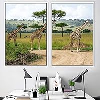2 Piece Framed Canvas Wall Art Giraffes Canvas Prints Home Artwork Decoration for Living Room,Bedroom - 16