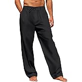 Runcati Mens Linen Cotton Casual Pants Elastic Waist Drawstring Lightweight Pants Loose Fit Summer Beach Yoga Trousers