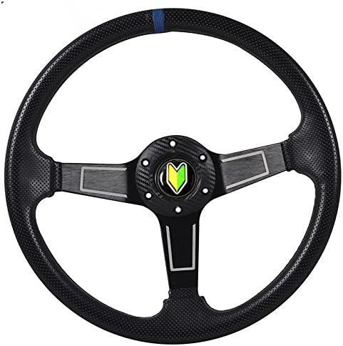 350mm Deep Dish Steering Wheel 6 Bolt Universal Custom (Solid Center Blue Stipe)