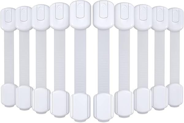 4our Kiddies 10 Pack Baby Proof Cabinet Locks, Child Safety Drawer Locks with 6 Extra 3M Adhesives, Childproof Cabinet Strap