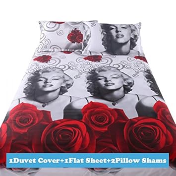 Buy Lt Twin Size 3d Marilyn Monroe Gray Red Rose Bedding Sets