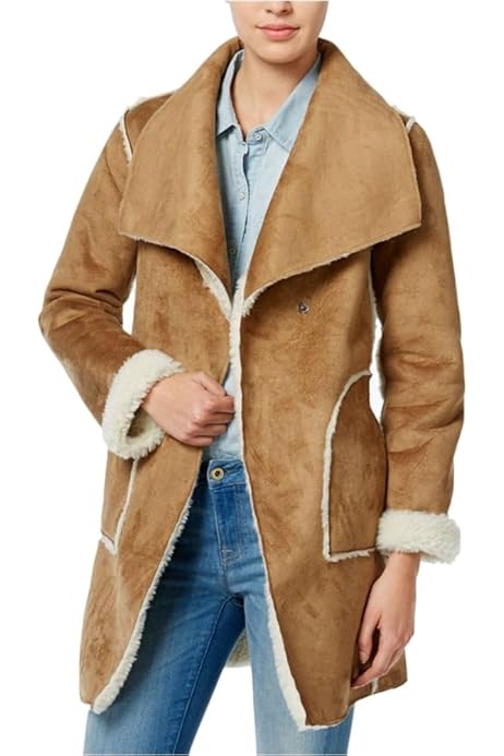 Wild Flower Womens Faux Suede Reversible Basic Coat Tan S at 