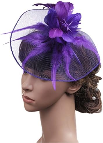 Fankeshi Fascinator Hats Tea Party Hats Mesh Net Head Accessories for Women Purple