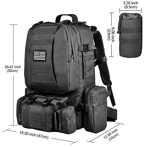 NOOLA Military Tactical Backpack Army Assault Pack Built-up Rucksack Molle Bag Black