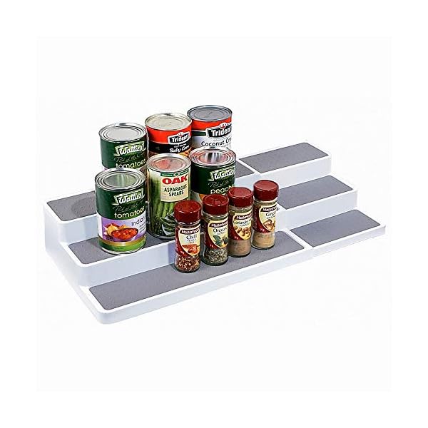 Semlos Expandable Spice Rack, 3-Tier Seasoning Shelf, Non-Slip Flavoring Organizer for Kitchen Pantry Cabinets Cosmetics…
