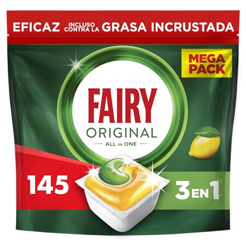 Original Todo En Uno Cápsulas De Lavavajillas, Limón, 5 x 29 Cápsulas, Efectivas Incluso En La Grasa Reseca, El paquete puede variar
