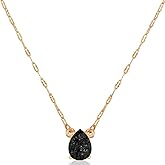 Humble Chic NY Simulated Druzy Teardrop Necklace - Gold or Silver Tone Delicate Boho Chain Necklace with Dainty Tear Drop Druzy Crystal - 16" with 3" Extender