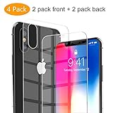 iPhone X Screen Protector, Kolpop iPhone X Front Back Tempered Glass Screen Protector, Anti-Fingerprint Case Friendly Anti-Scrath Slim HD Clear Glass Screen Protector Film For iPhone X/10 (4 Pack)