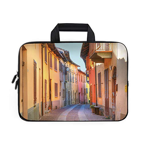 Italy Laptop Carrying Bag Sleeve,Neoprene Sleeve Case/Narrow Paves Street Among Old Houses in Town Serralunga DAlba Piedmont Decorative/for Apple Macbook Air Samsung Google Acer HP DELL Lenovo AsusPal