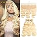 QTHAIR 8A 613 Bundles With Frontal Brazilian Virgin Human Hair(16 18 20+14,Bleached Knots) Blonde 3 Bundles With Closure Brazilian Body Wave Human Hair Blonde Bundles With Frontal