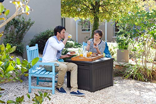 image for Keter 55 Gallon Resin Wood Look Outdoor Deck Box Table in One with Pat