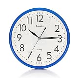 DreamSky 10 inches Silent Non-Ticking Quartz Wall Clock Decorative Indoor Kitchen Clock ,3D Numbers Display ,Battery Operated Wall Clocks ,Blue