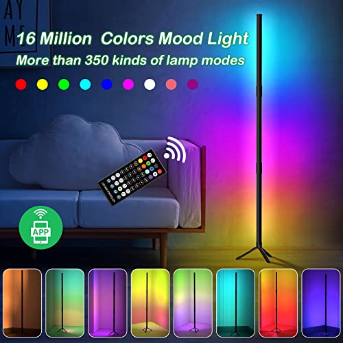 GOADROM Corner Floor Lamp, RGBIC Floor Lamp with Smart APP & Remote Control, Dimmable LED Modern