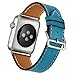 valkit Bands Compatible with Apple Watch Band 38mm 40mm 42mm 44mm, Genuine Leather Strap Bracelet Replacement Wristband with Metal Adapter for Women Men iWatch SE 6 5 4 3 2 1, Single Tour - Blue
