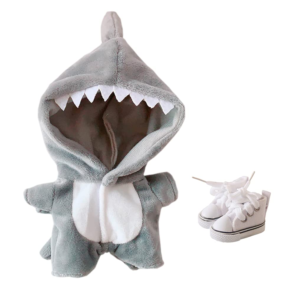 niannyyhouse Shark Suit 20cm(7.8in) Plush Doll Clothes Onesies Shoes 2-Piece Set Gray Pajamas (Gray)