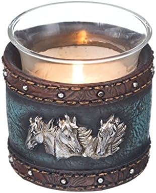 Tough 1 Western Candle Holder Horse Head Leather Look Blue