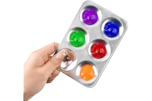 MIFUNER 1Pc Paint Palettes, 6 Well Rectangular Watercolor Palette for Crafts Reusable, Paint Holder Trays DIY Craft and Art Painting Supplies for Adults. Silver Small