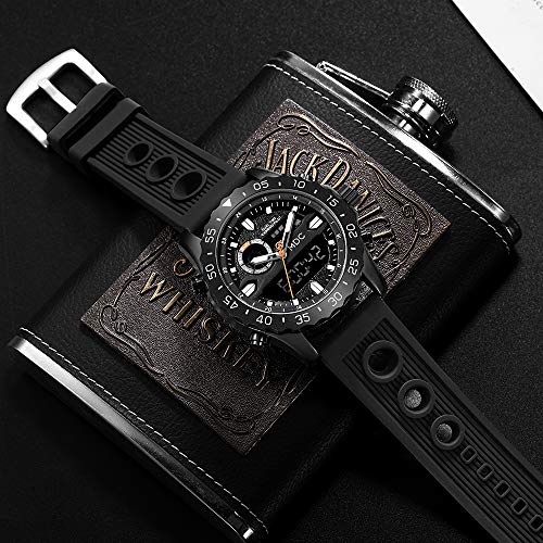 Big Face Military Tactical Watch for Men, Black Mens Outdoor Sport Wrist Watch, Large Analog Digital Watch - Dual Display Japanese Movement, Heavy Duty Stainless Steel Case, 3ATM Water Resistant