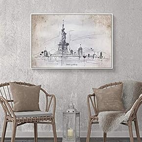 Framed Canvas Wall Art for Living Room, Bedroom Statue of Liberty Sketch Canvas Prints for Home Decoration Ready to Hang - 16x24 inches