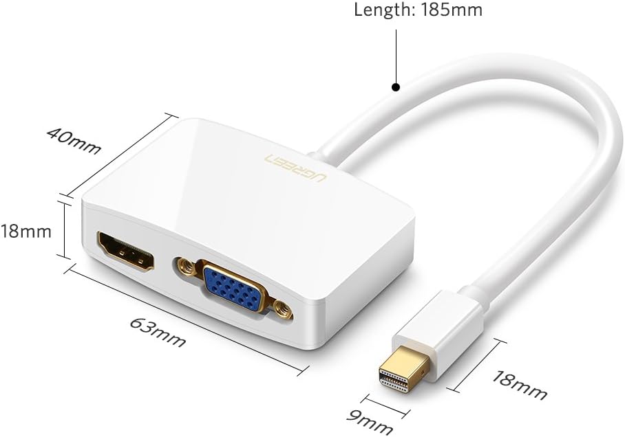 UGREEN Mini DisplayPort to HDMI VGA Adapter Converter 4K Thunderbolt 2.0 Compatible for MacBook Pro, MacBook Air, iMac, Surface Pro 1 2 3 4 6, Surface Laptop 2, Surface Book, ThinkPad X1 (White): Electronics