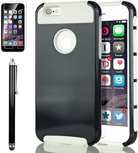 iPhone 6 Case, Zeox [DUAL LAYER HYBRID] Hard Shockproof Case for Apple iPhone 6 4.7" Cover-Rugged Hybrid Protective Slim Cover Screen Protector Stylus Pen-Hard Hybrid Case for iPhone 6 - Black/White