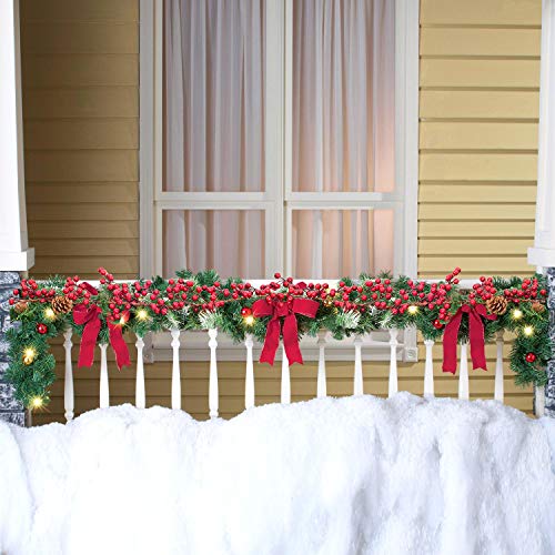 Artiflr 6FT Red Berry Garland, Flexible Artificial Red and Burgundy Berry Christmas Garland for Indoor Outdoor Hone Fireplace Decoration for Winter Holiday New Year Decor