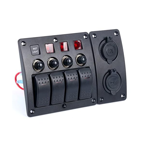 Amarine-made-4-Gang-Red-LED-Indicators-Rocker-Circuit-Breaker-Waterproof-Marine-Boat-Rv-Switch-Panel-Combined-with-Dual-USB-12v-Power-Adapter-Panel-PN-CB4-R-CB1S1S2