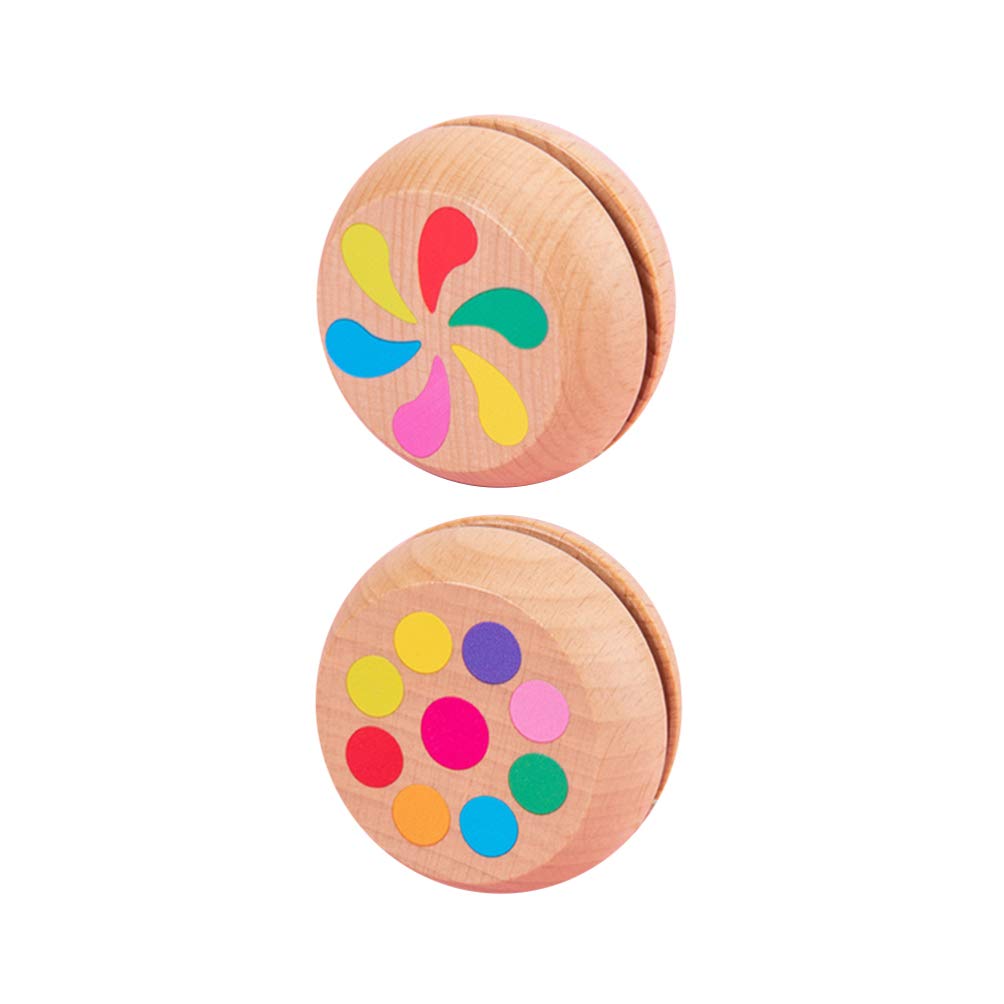 TOYANDONA 2Pcs Wooden Yo-Yo Toys for Kids Colorful Printed Animal Design Educational - Ball Toys Portable Size for Wrist Strength and Coordination