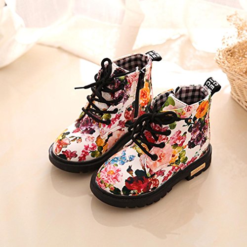Digood Toddler Baby Kids Girls Boys Fashion Floral Lace-Up Shoes Martin Boots Casual Children Boots (2-2.5 Years Old, White)