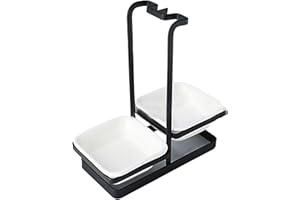 HicnKK Ceramic Spoon Rest, Ceramic Double Ladle Spoon Rest Holder with Stainless Steel Rack,Upright Ladle Holder,Upright Uten