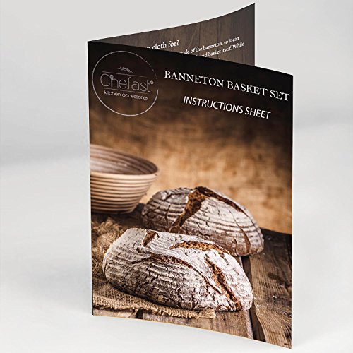 Chefast Banneton Proofing Basket Set: Combo Kit of 9.5" Natural Rattan Basket with Brotform Cloth Liner, 8 Bread Stencils and Bowl/Dough Scraper + Instructions - Make Perfectly Round Sourdough Boules
