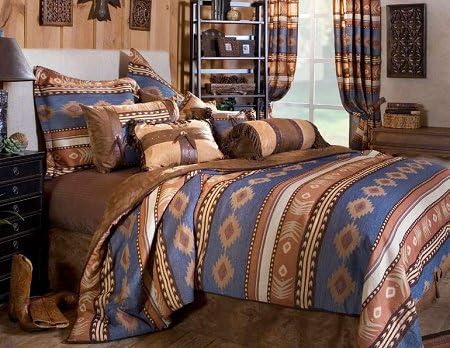 Carstens Inc Sierra King Bedding Comforter, 110 x 96, Blue Brown Beige Burnt Orange