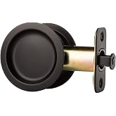 Dynasty Pocket Door Latch, Non-Locking, Flat Black, 2-3/8" Backset | Round Sliding Handle Pocket Door Latch For Hall Or Closet, Easy Universal-Fit Install, Non-Locking Passage Pull