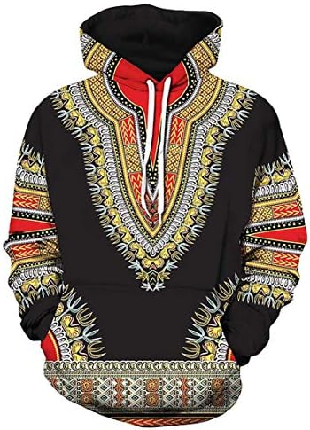 Unisex Long Sleeve Fashion African Dashiki Printing Men Hoodies with Pocket Sweatshirts