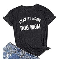 YEXIPO Womens Graphic Tees Dog Mom Shirts Funny Cute Tops Letter Printed Summer Casual Tshirt Dark Grey