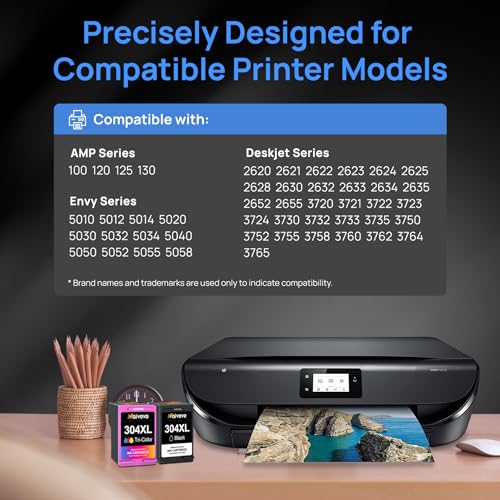 Naiveve 304XL Compatible for HP 304 XL Cartridges for HP Envy 5030 5032 5010 5050 DeskJet 3760 3750 2630 3762 2600 2620 2622 Printer (1 Black, 1 Color)