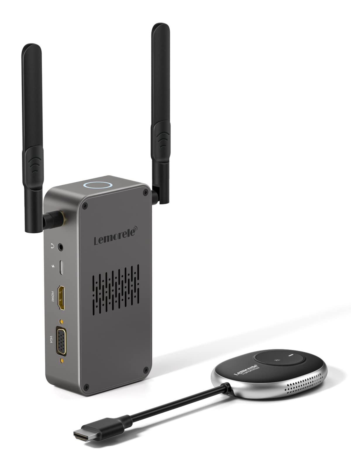 Lemorele Wireless HDMI Transmitter and Receiver 4K Extender Kit, Low Latency Wireless HDMI Transmission Kit, 4K 1080P Full HD, 2.4G & 5G, Range of 164ft, VGA & 3.5mm, for PCs, Laptop, Blu-ray Players